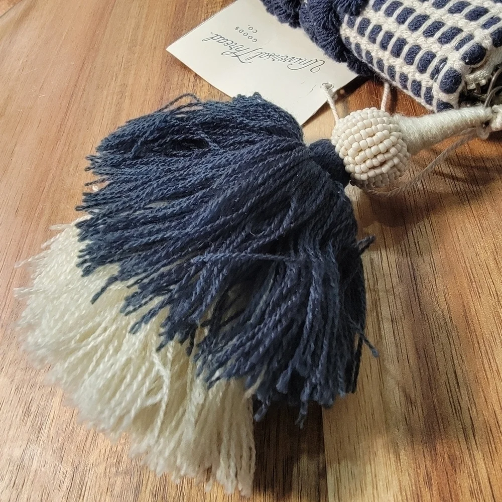 Universal Thread Blue Embroidered Boho Clutch with Beaded Tassel